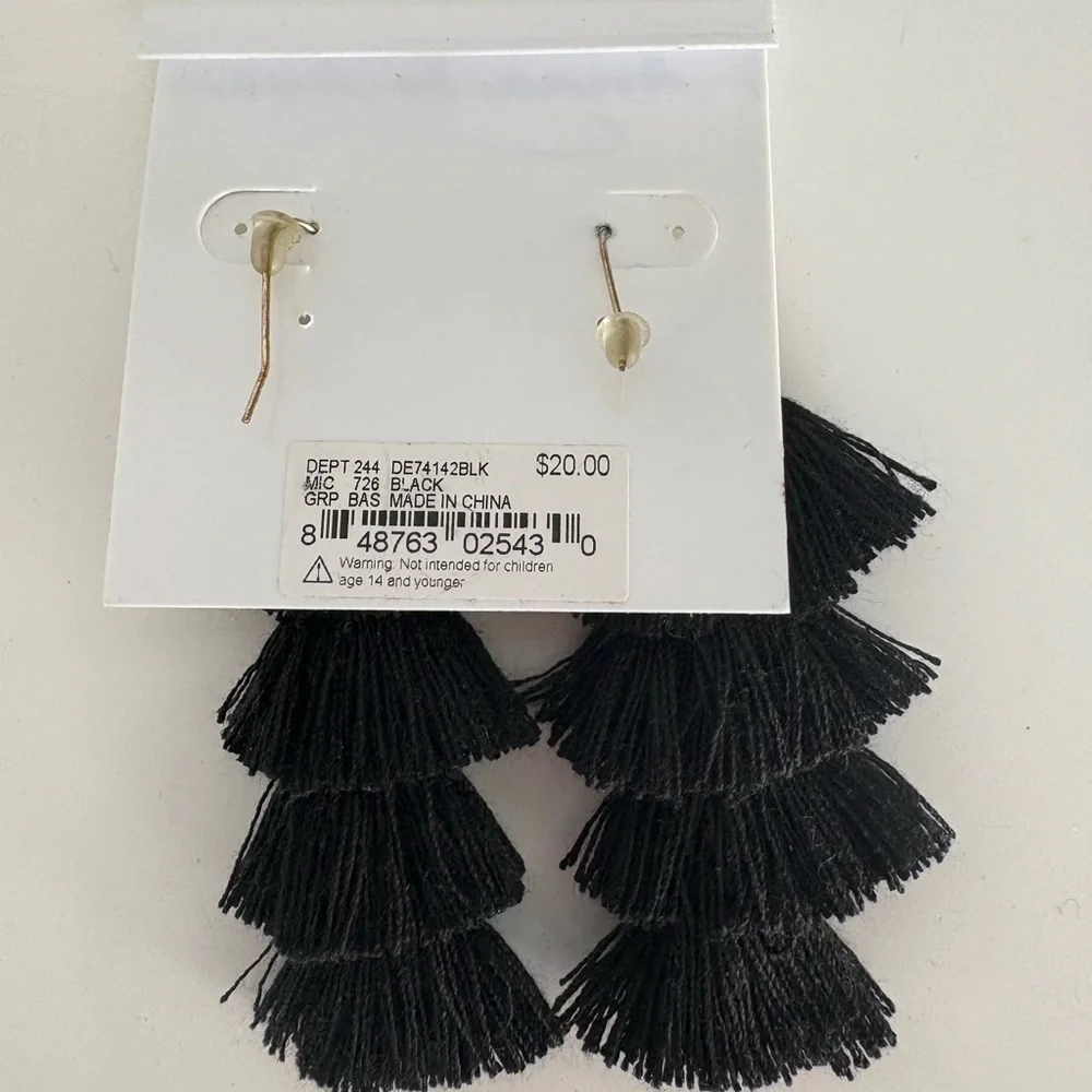 Anna & Ava Black Tiered Tassel Earrings NWT